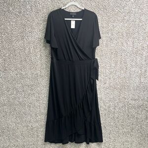 Lane Bryant Dress Women’s 18/20 Black V-Neck Faux Wrap Ruffle Fit & Flare NWT